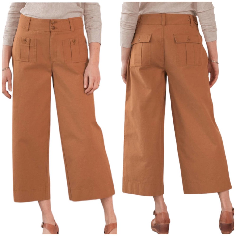 Sundance Voyager Trouser Pant Sailor Pockets Size 10 Wide Leg High Rise Dark Tan